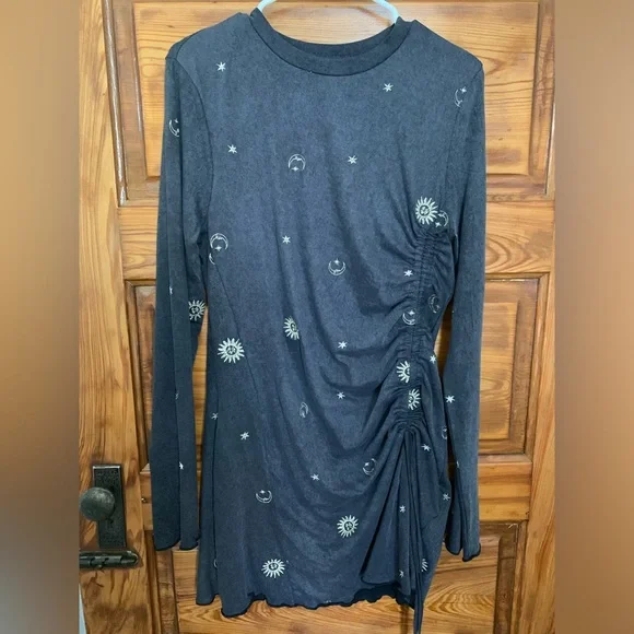 ASOS long sleeve mini dress with sun and moon embroidery sz 10 - Picture 6 of 9